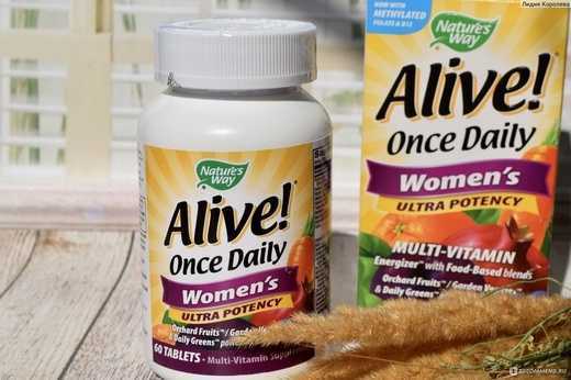 Обзор комплекса витаминов для женщин после 50 лет Alive Once Daily Women's 50 Состав и описание действия всех компонентов, инструкция по приему, цена