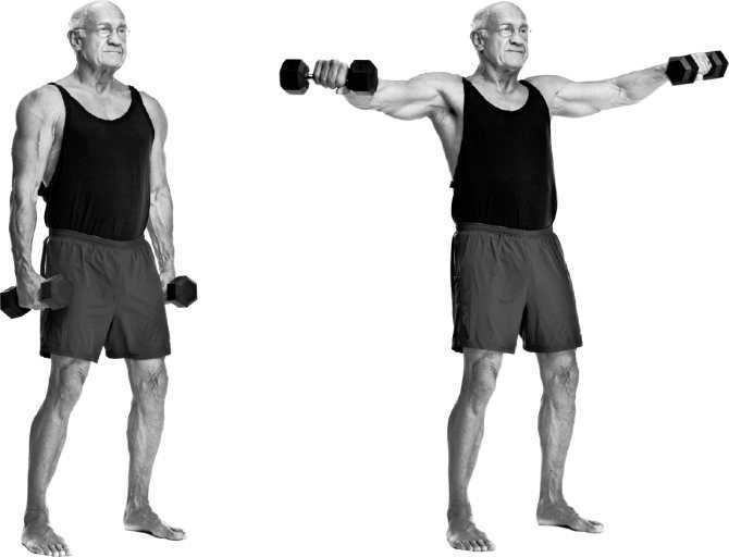 Упражнение для развития мышц рук и спины: подъём гантелей через стороны | rulebody.ru — правила тела