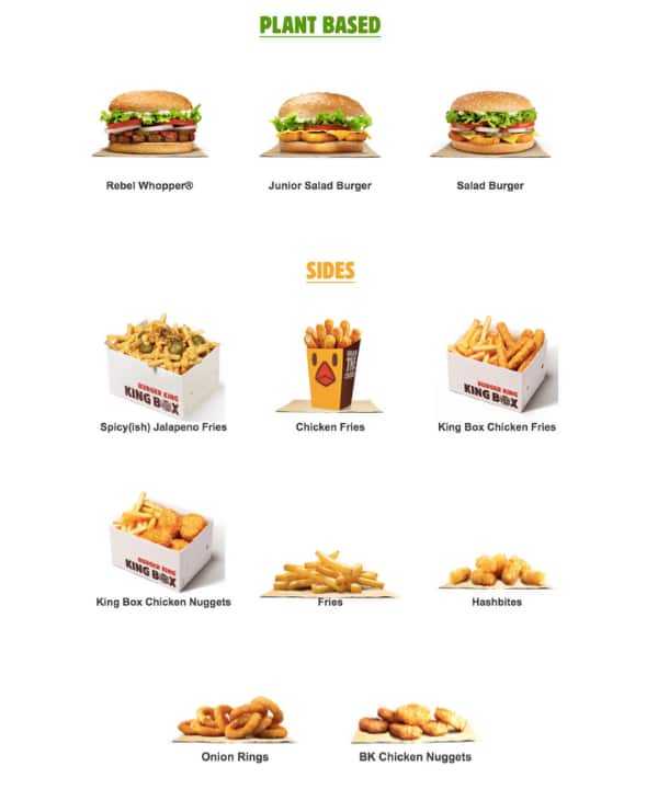 Burger king (бургер кинг) — таблица калорийности готовых блюд